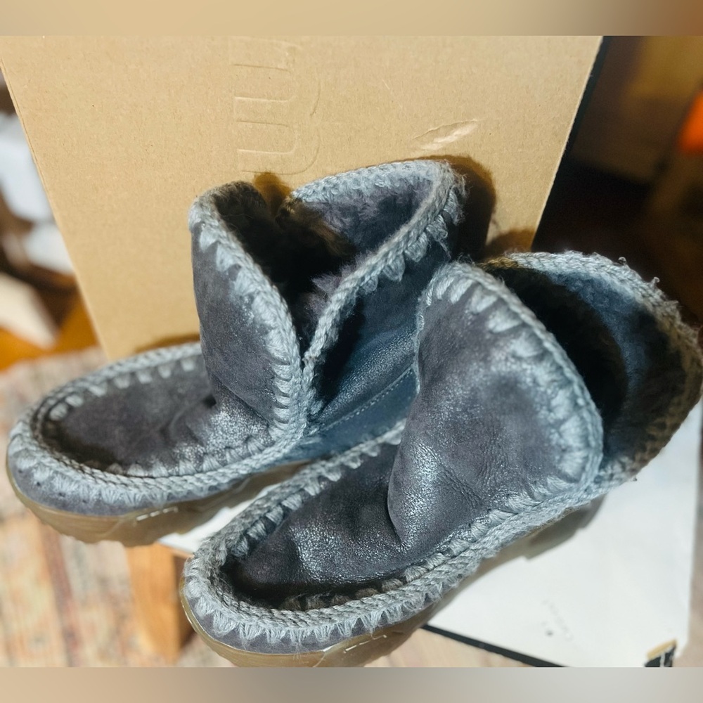Free People x MOU Grey Shearling  Boots
